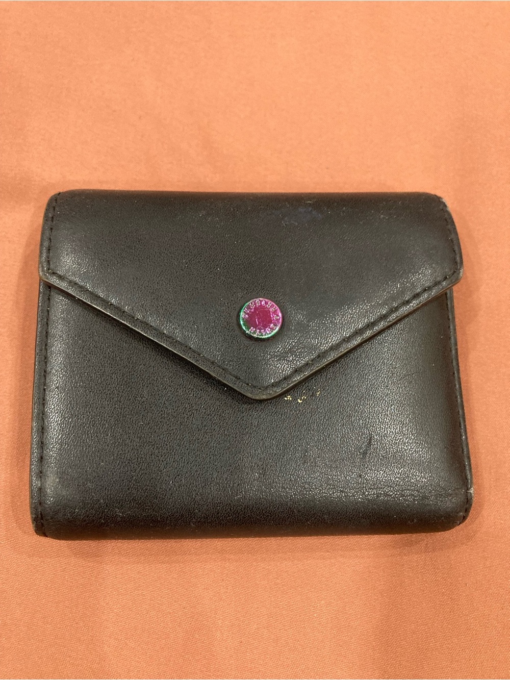 Black Leather Card & Key Holder with Pink Snap